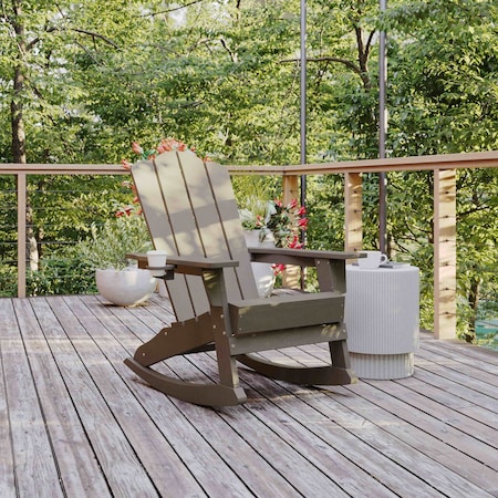 Flash Furniture Brown Adirondack Rocking Chair with Cupholder LE-HMP-1044-31-BR-GG
